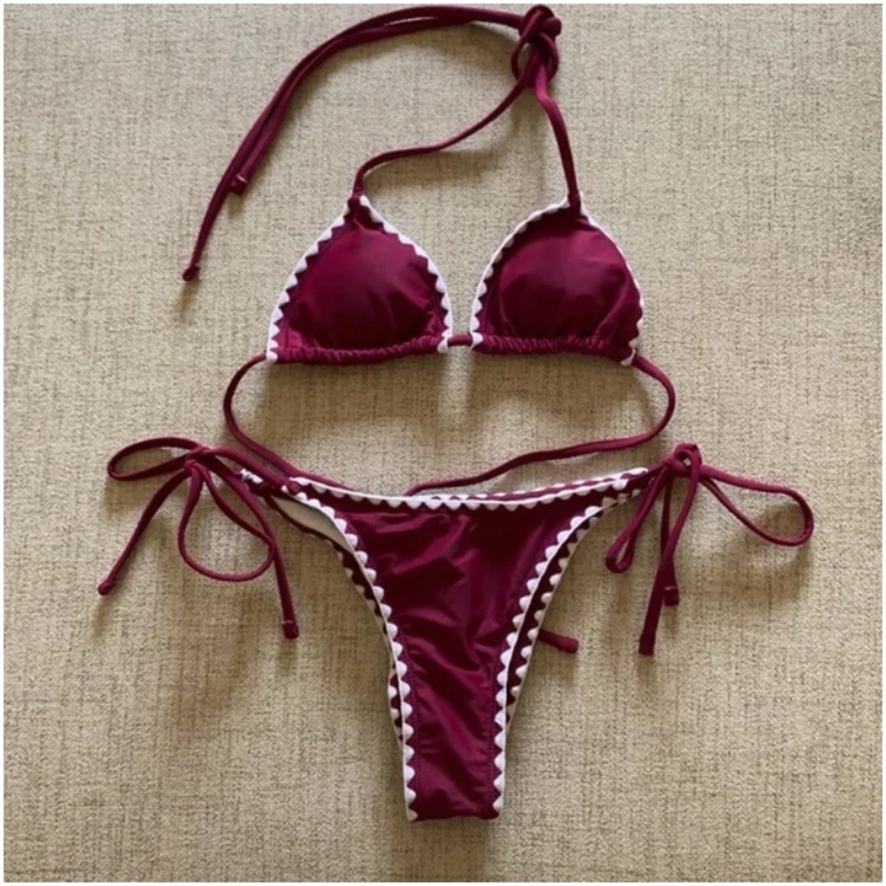 🪞 NWT SET dotted trim scrunch butt triangle women’s  bikini 2 piece set